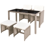 Set da Pranzo da Giardino 5 pz con Cuscini in Polyrattan Beige