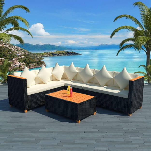 Set Divani da Giardino 4 pz con Cuscini in Polyrattan Nero