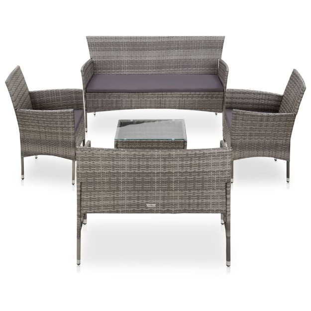 Set Divani da Giardino 5 pz con Cuscini in Polyrattan Grigio