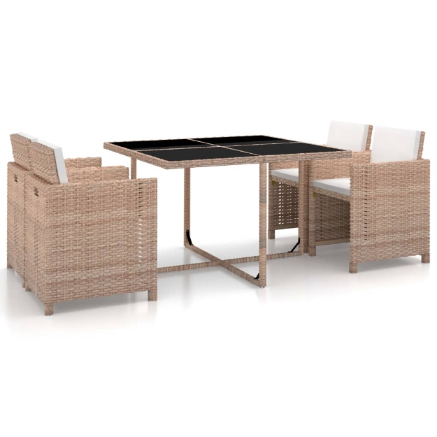 Set da Pranzo da Giardino 5 pz con Cuscini in Polyrattan Beige