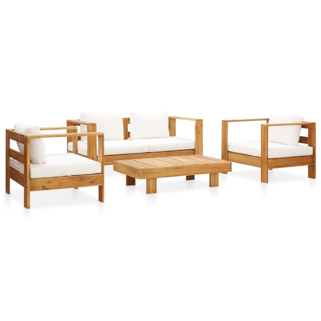 Set Divani da Giardino 4 pz con Cuscini Crema Legno di Acacia