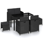 Set da Pranzo da Giardino 6 pz con Cuscini in Polyrattan Nero