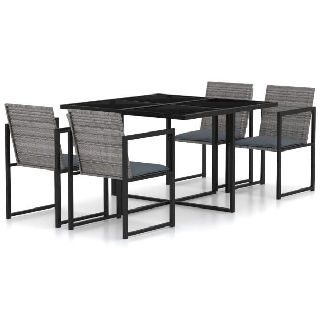 Set da Pranzo da Esterno 5 pz con Cuscini in Polyrattan Grigio