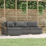 Set Divani da Giardino 4 pz con Cuscini in Polyrattan Grigio