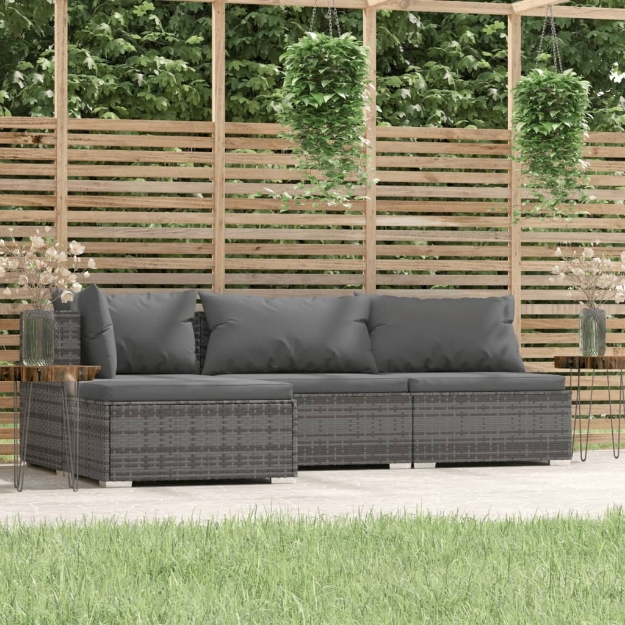 Set Divani da Giardino 4 pz con Cuscini in Polyrattan Grigio