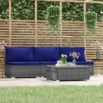 Set Divani da Giardino 4 pz con Cuscini in Polyrattan Grigio