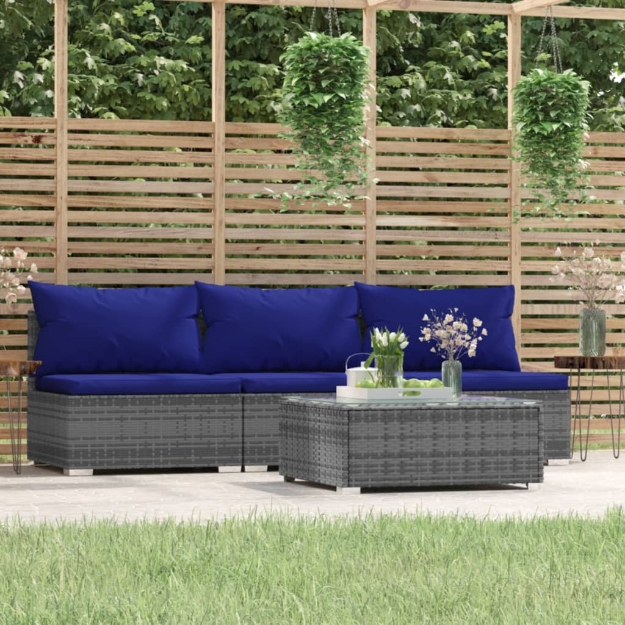 Set Divani da Giardino 4 pz con Cuscini in Polyrattan Grigio