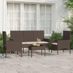 Set Mobili da Giardino 4 pz con Cuscini in Polyrattan Marrone