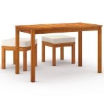 Set da Pranzo da Giardino 3pz con Cuscini Legno Massello Acacia