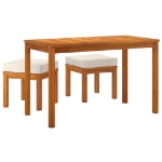 Set da Pranzo da Giardino 3pz con Cuscini Legno Massello Acacia