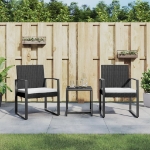 Set da Pranzo da Giardino 3 pz Nero con Cuscini in Rattan PP