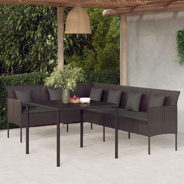 Set da Pranzo da Giardino 2 pz con Cuscini Nero in Polyrattan