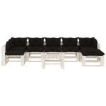 Set Salotto da Giardino su Pallet 8pz con Cuscini Neri in Legno