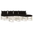 Set Salotto da Giardino su Pallet 6pz con Cuscini Neri in Legno