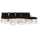 Set Salotto da Giardino su Pallet 6pz con Cuscini Neri in Legno