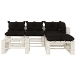 Set Salotto da Giardino su Pallet 6pz con Cuscini Neri in Legno
