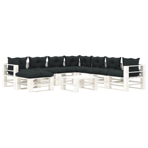 Set Salotto da Giardino su Pallet 9 pz Cuscini Antracite Legno