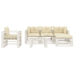 Set Salotto da Giardino Pallet 6 pz con Cuscini Crema in Legno