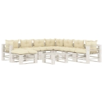 Set Salotto da Giardino Pallet 9 pz con Cuscini Crema in Legno