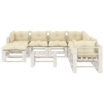 Set Salotto da Giardino Pallet 9 pz con Cuscini Crema in Legno