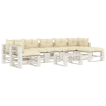 Set Salotto da Giardino Pallet 8 pz con Cuscini Crema in Legno
