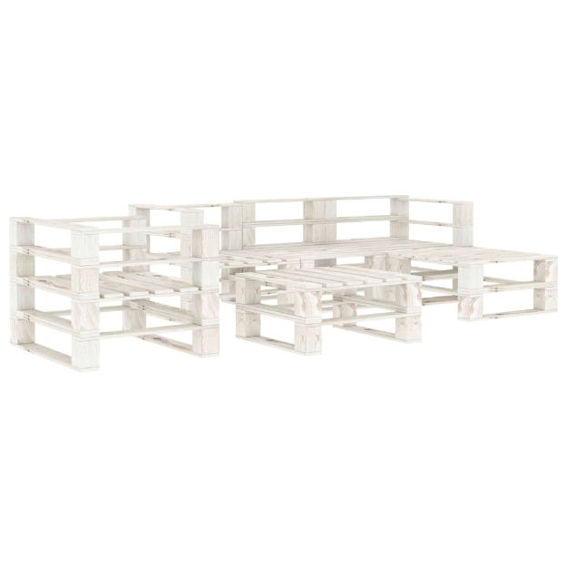 Set Salotto da Giardino 6 pz Pallet in Legno Bianco