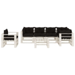 Set Divani da Giardino su Pallet 7 pz con Cuscini Neri in Legno
