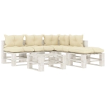 Set Salotto da Giardino Pallet 6 pz con Cuscini Crema in Legno