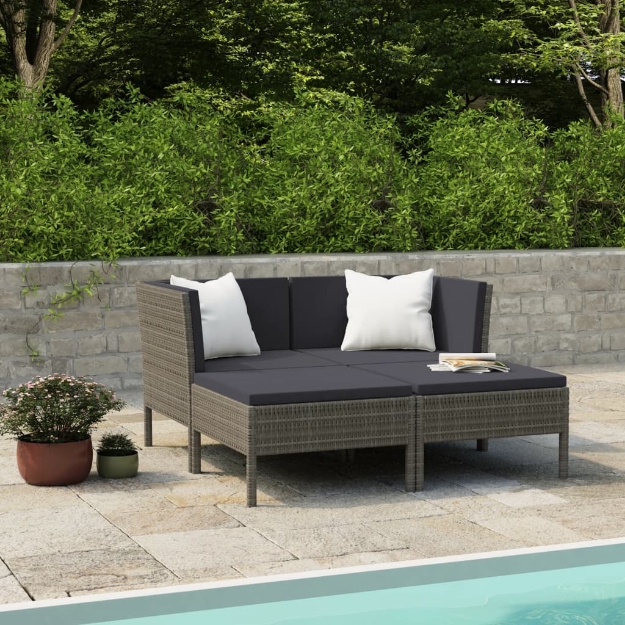 Set Divani da Giardino 4 pz con Cuscini in Polyrattan Grigio