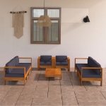 Set Divani Giardino 8 Posti Cuscini Grigi Scuro Massello Acacia