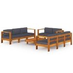 Set Divani Giardino 8 Posti Cuscini Grigi Scuro Massello Acacia