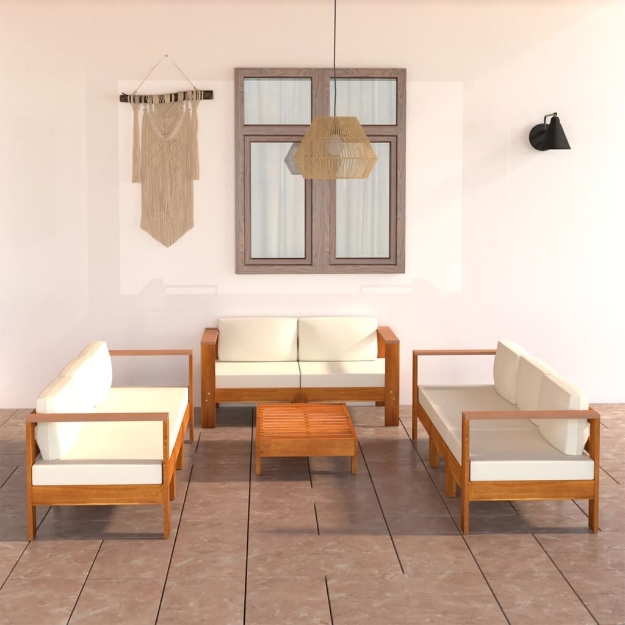 Set Divani da Giardino 8 Posti Cuscini Crema Massello di Acacia