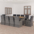 Set da Pranzo da Giardino 11 pz con Cuscini Polyrattan Grigio