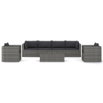 Set Divani da Giardino 7 pz con Cuscini in Polyrattan Grigio