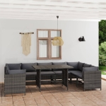 Set Divani da Giardino 10 pz con Cuscini in Polyrattan Grigio