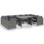 Set Divani da Giardino 10 pz con Cuscini in Polyrattan Grigio