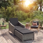 Lettino Prendisole con Cuscino Grigio Scuro Polyrattan Grigio