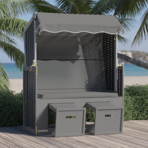 Strandkorb con Tettoia Polyrattan Legno Massello Antracite Nero