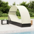 Lettino con Tetto Rotondo Nero 211x57x140 cm Polyrattan