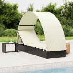 Lettino con Tetto Rotondo Nero 211x57x140 cm Polyrattan
