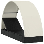 Lettino con Tetto Rotondo Nero 211x57x140 cm Polyrattan