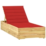 Lettino da Giardino con Cuscino Rosso in Legno Pino Impregnato