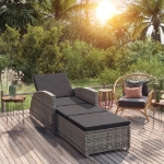 Lettino Prendisole con Cuscino Grigio Scuro Polyrattan Grigio