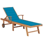 Lettino Prendisole con Cuscino in Massello di Teak Blu