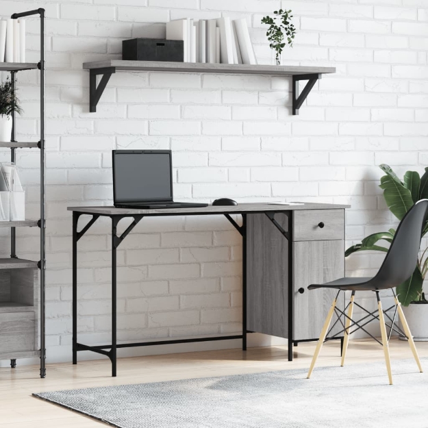 Scrivania Computer Grigio Sonoma 131x48x75 cm Legno Multistrato
