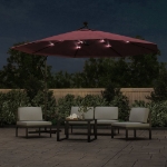 Ombrellone a Sbalzo con Luci LED Rosso Bordò 350 cm