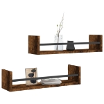 Mensole a Parete con Aste 2pz Rovere Fumo 60x16x14 cm