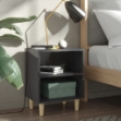 Comodino con Gambe in Legno Massello Grigio Lucido 40x30x50 cm