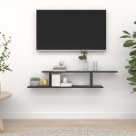 Scaffale TV a Parete Nero 125x18x23 cm Legno Multistrato