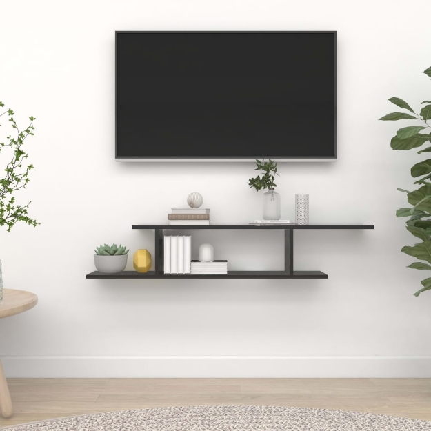 Scaffale TV a Parete Nero 125x18x23 cm Legno Multistrato